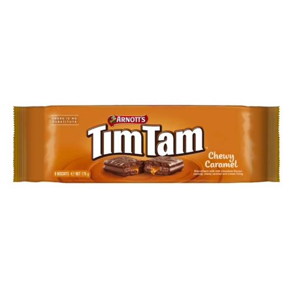 Chewy Caramel Milk Chocolate Tim Tam Biscuits 9 Pack Arnotts 175g